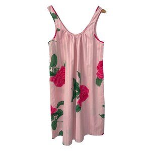 Vintage Travel Lite Nightgown Size Small Pink Striped Rose Print Lounge Intimate
